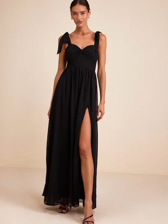 Lulus Dresses & Skirts - Lulu's Black Tie-Shoulder Maxi Dress with High Side Slit